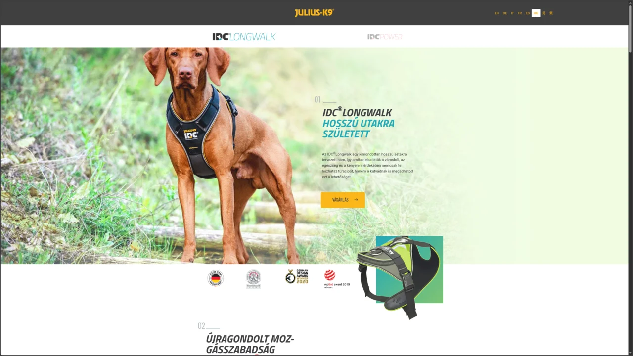 IDC®Longwalk landing – bemutató oldal felülete