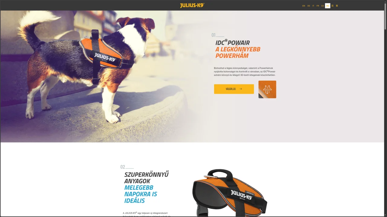 IDC®POWAIR landing – termékoldal felülete