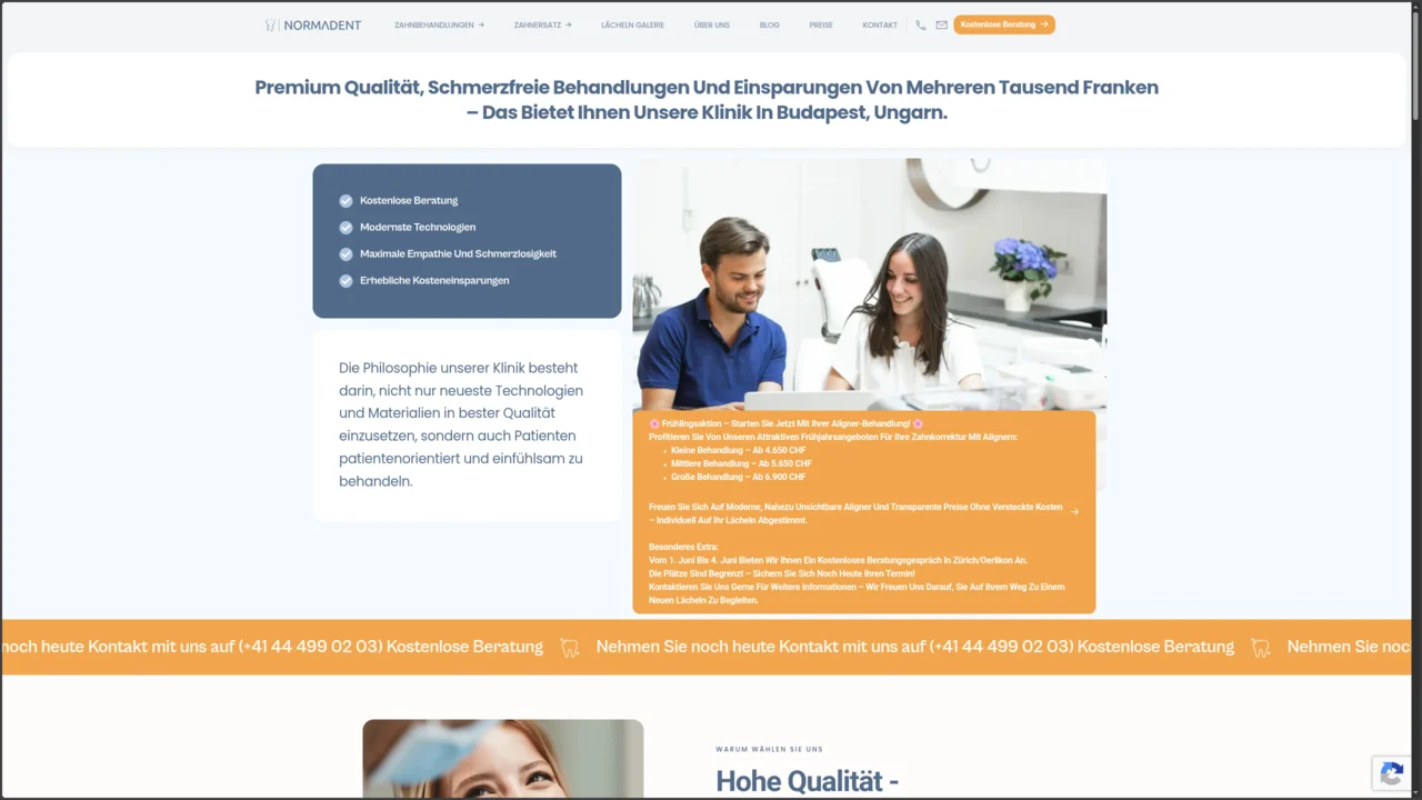 NORMADENT – weboldal felülete