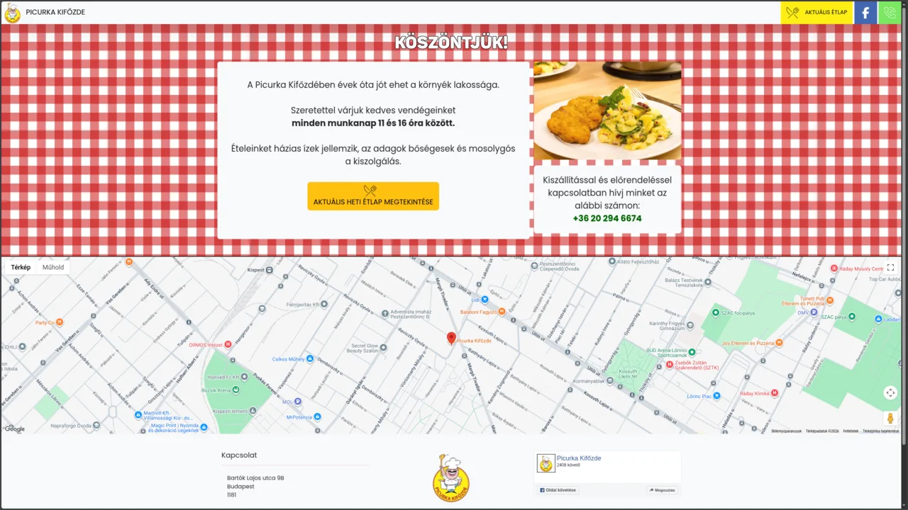 Picurka Kifőzde – weboldal felülete