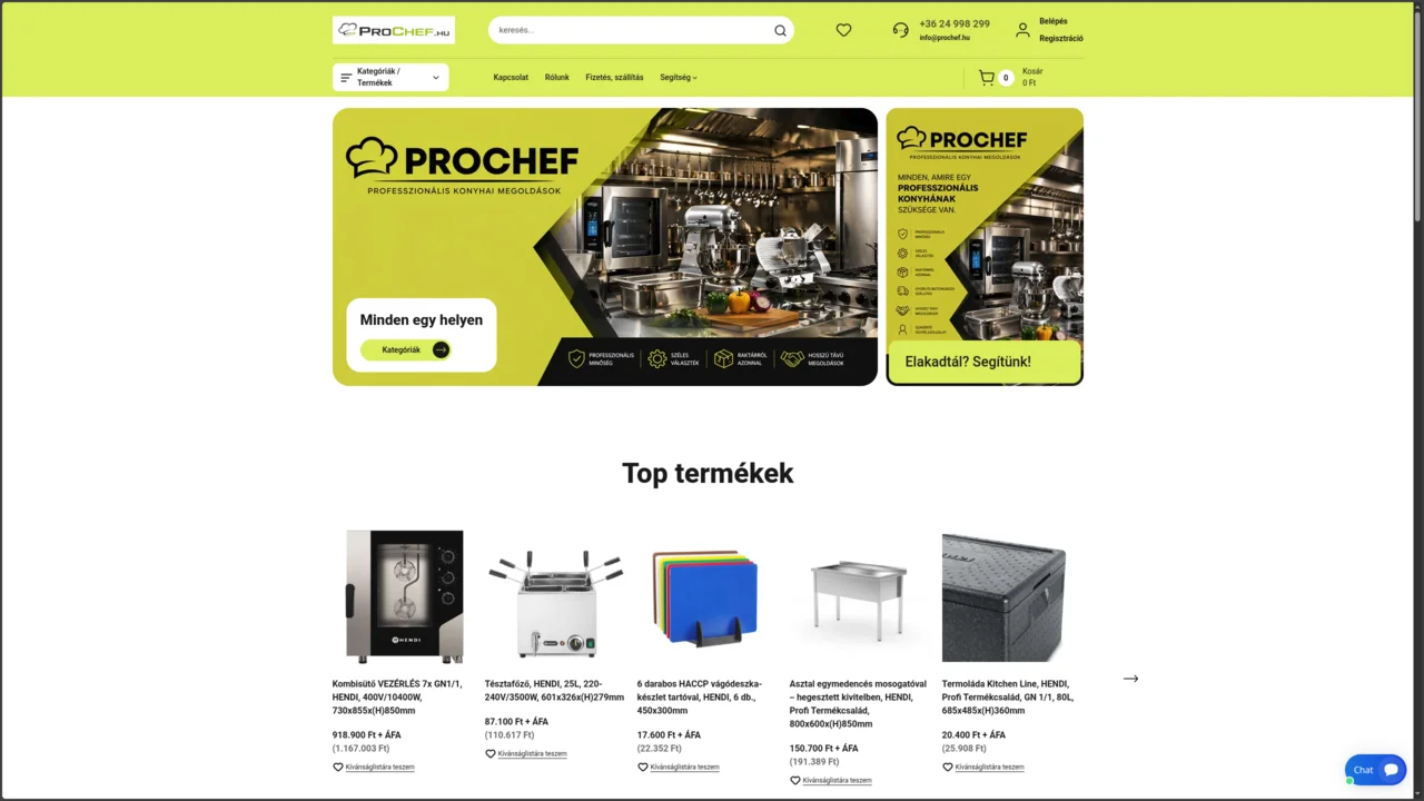 ProChef – webshop felülete