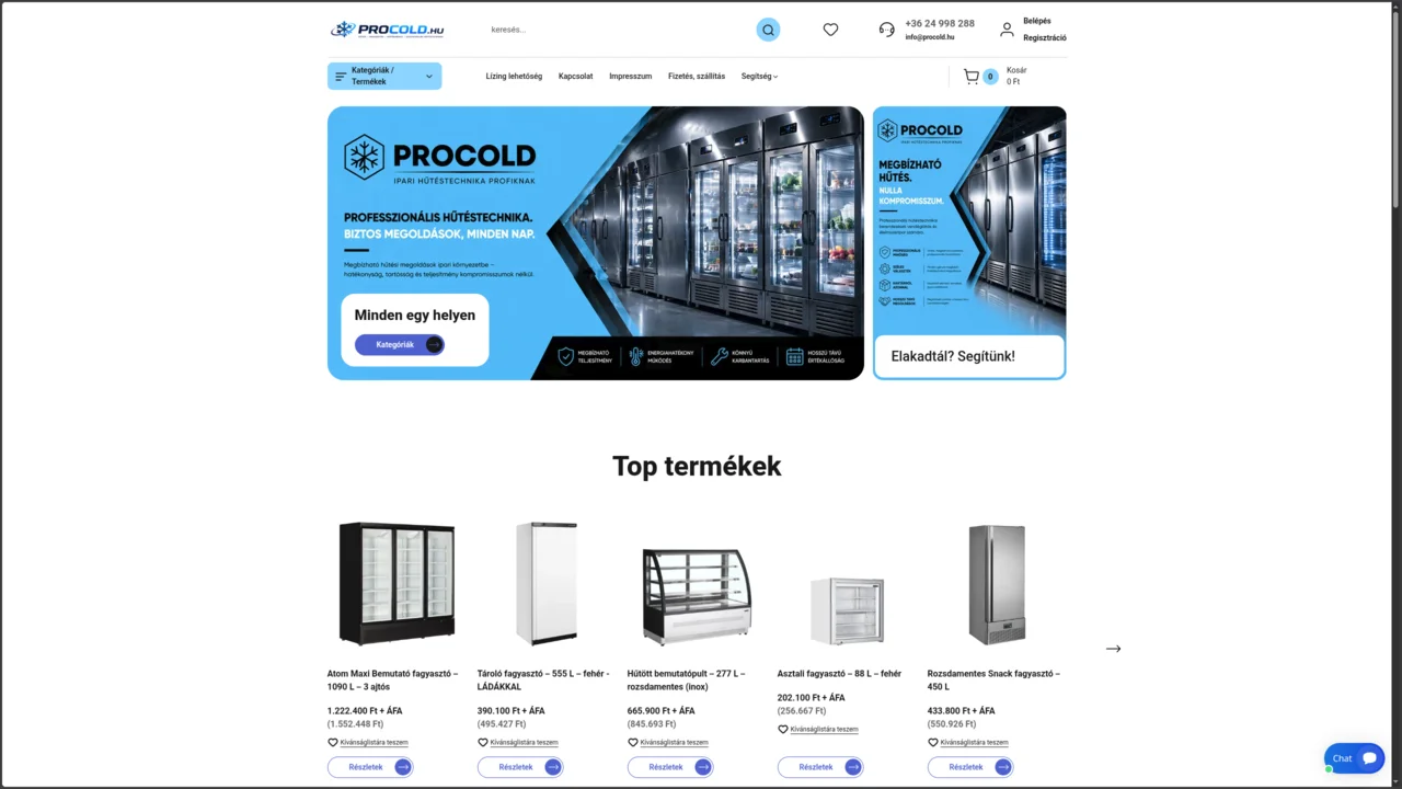 ProCold – webshop felülete