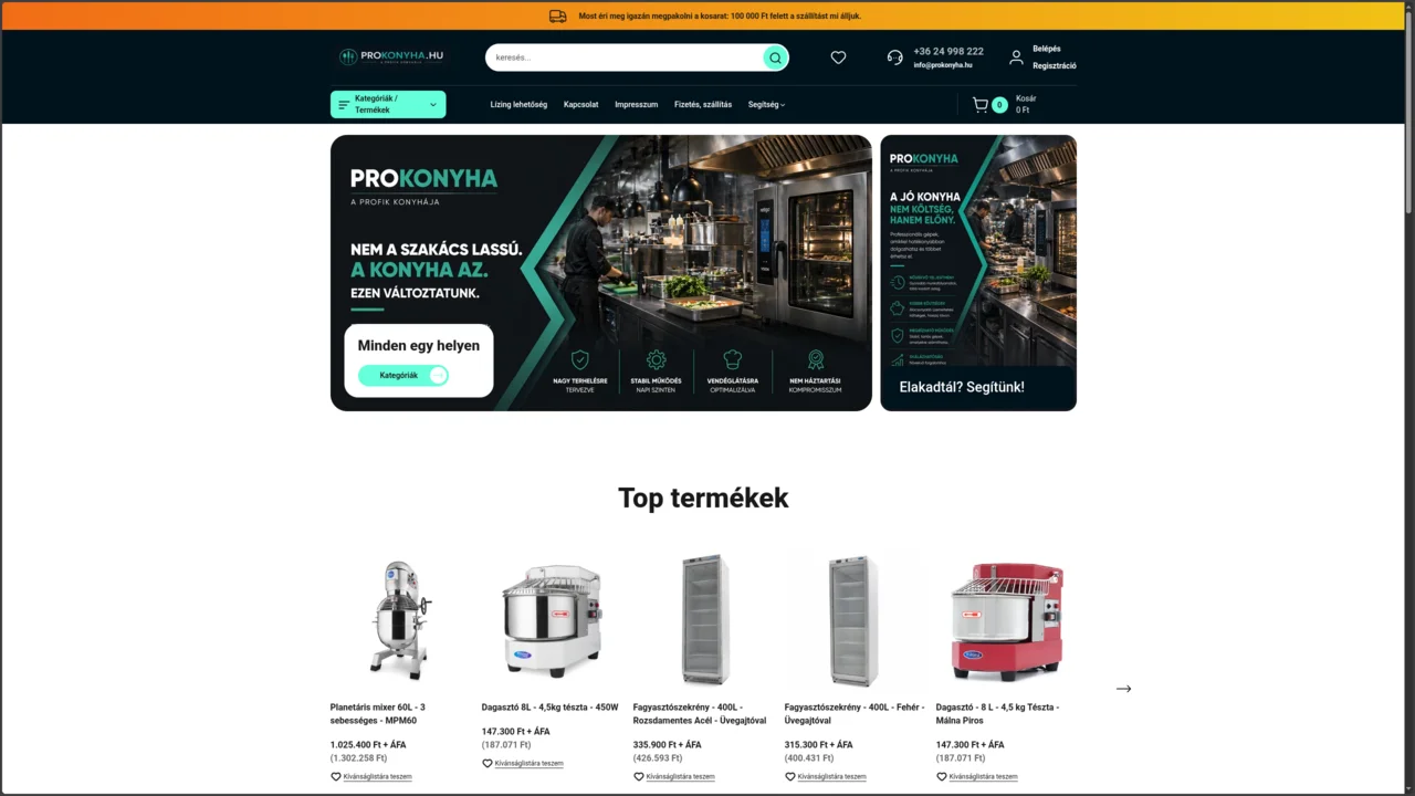 ProKonyha – webshop felülete