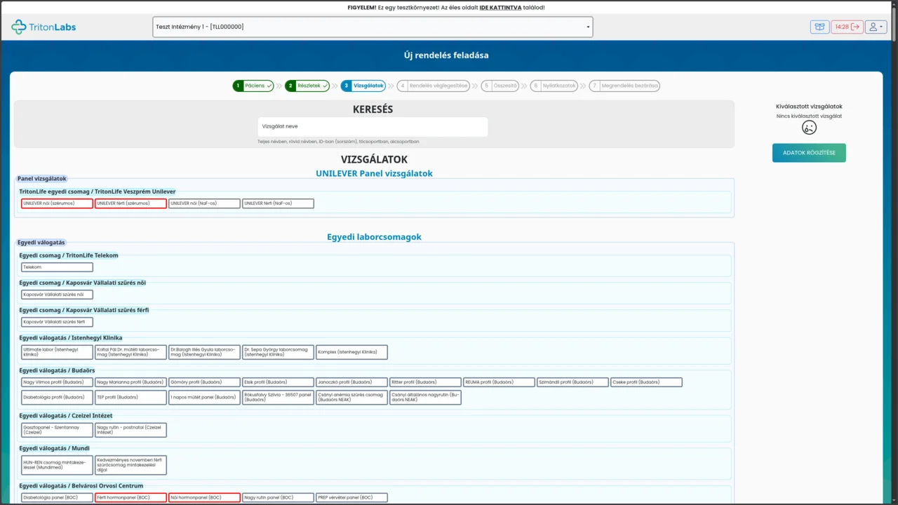 Triton InnovaLIS Middleware – laborportál felülete
